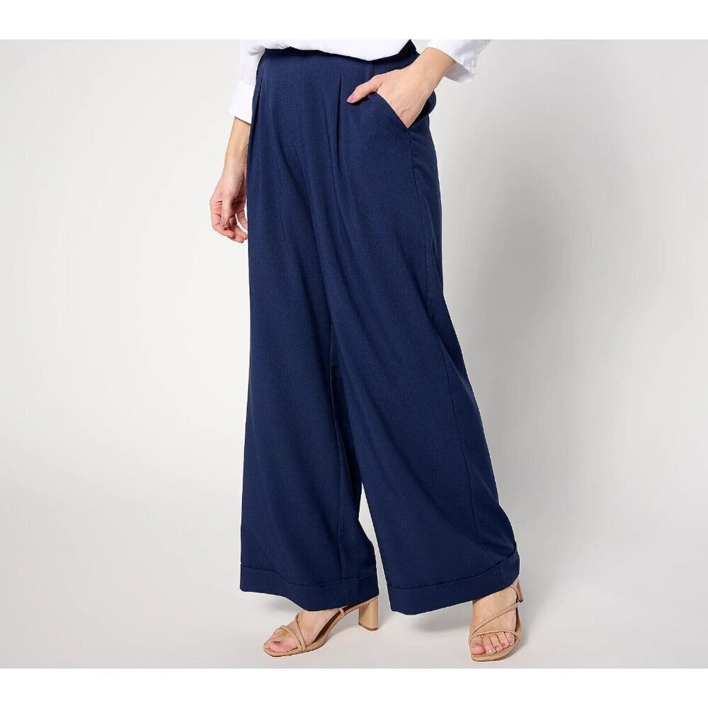 BEAUTIFUL by Lawrence Zarian Regular Pull-On Wide Leg Pant Navy,2X